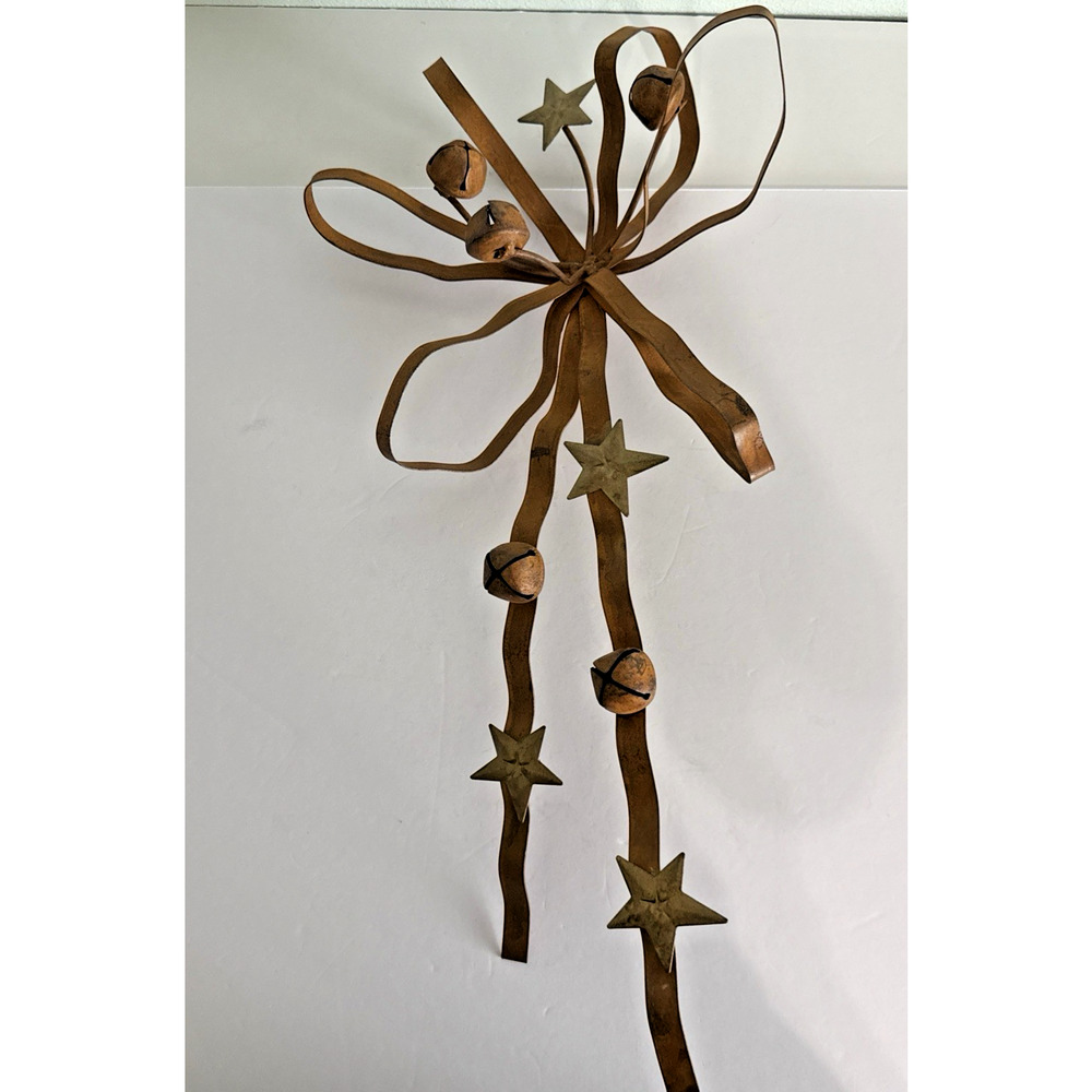 LARGE Vintage Metal Rustic‎ Ribbon Wall Art Door Bow Christmas tree topper bells